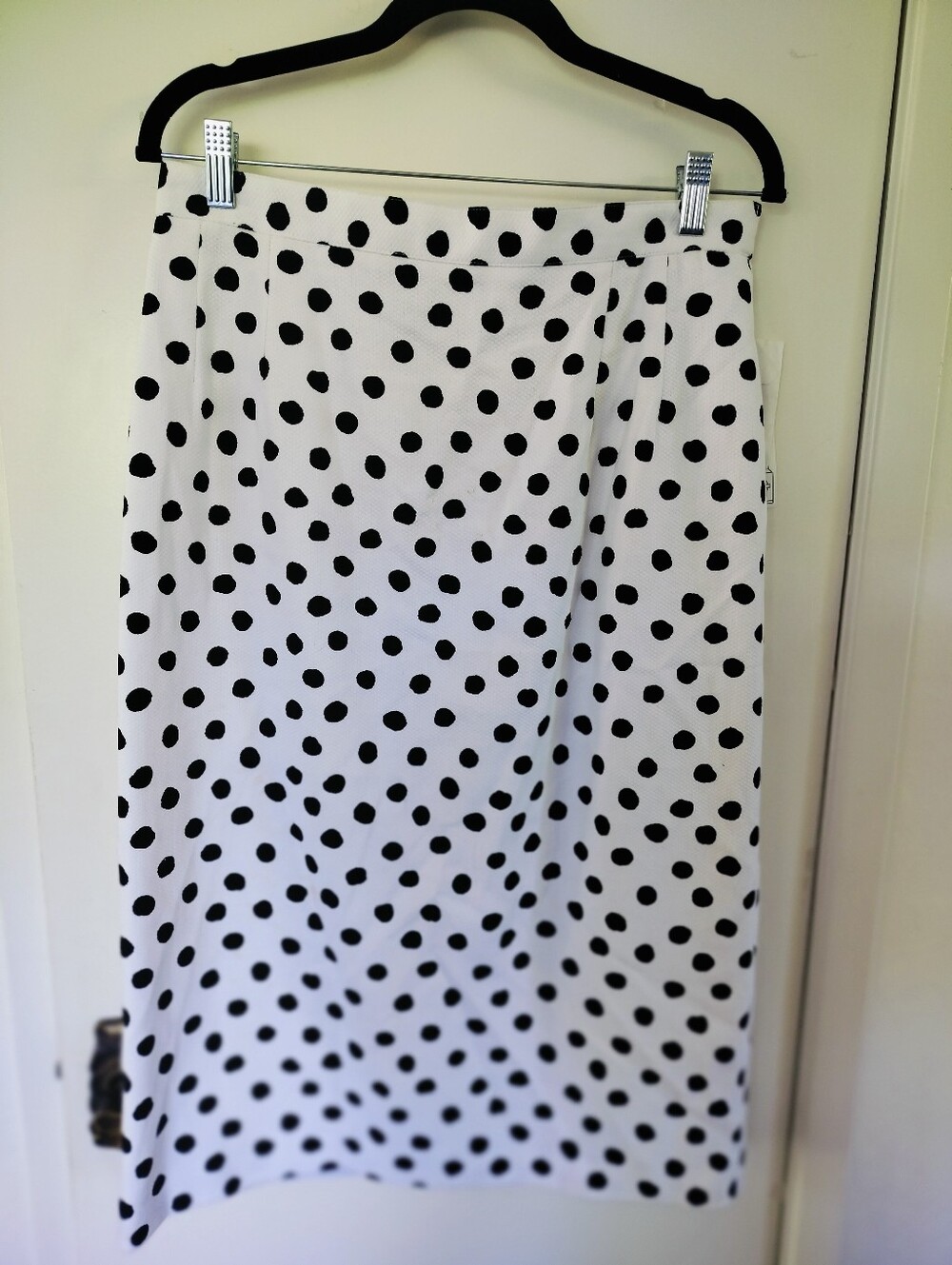 Vintage Joan Leslie White & Black Polka Dot Textured Midi Skirt - Size 14